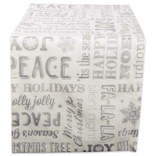 DII® 72" Silver Christmas Collage Table Runner | 14" x 72" | Michaels®